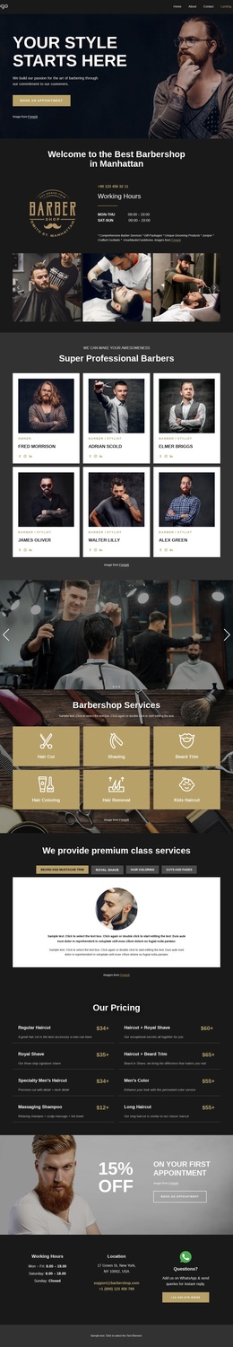 Upscale Barber Shop Website Builder Software