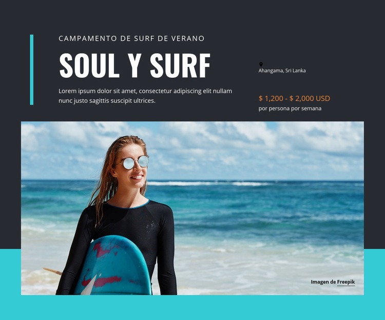 Campamento de surf y soul Maqueta de sitio web