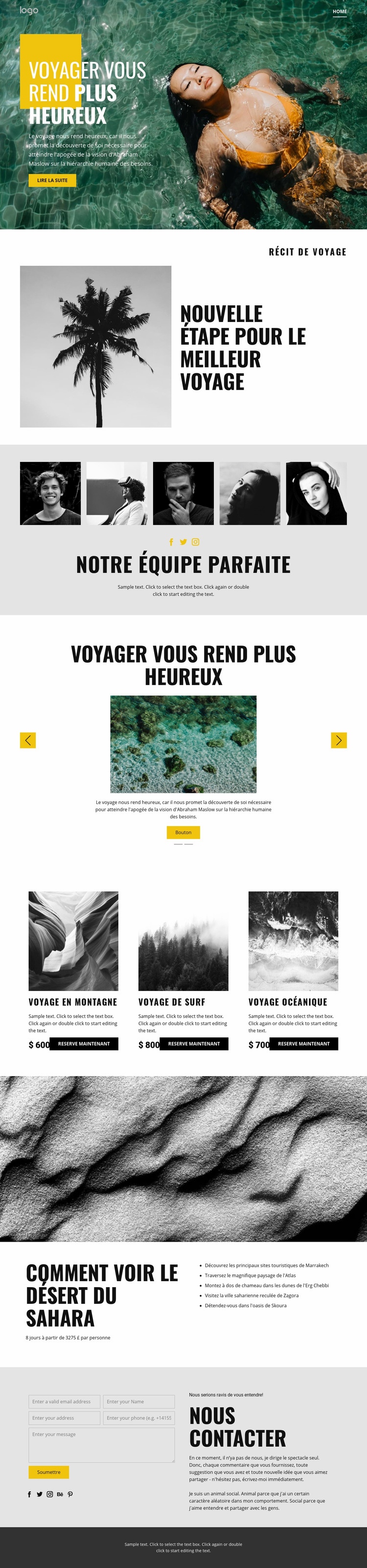 Les gens heureux méritent de voyager Maquette de site Web