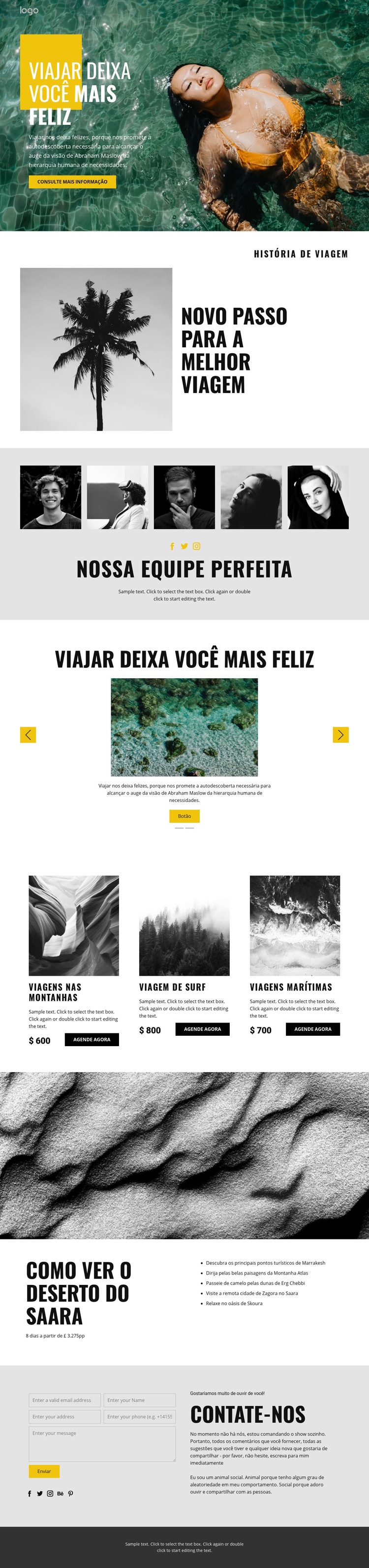 Pessoas felizes merecem viajar Landing Page