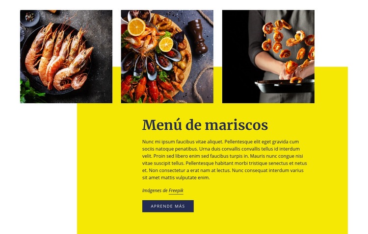 Menú de mariscos Maqueta de sitio web