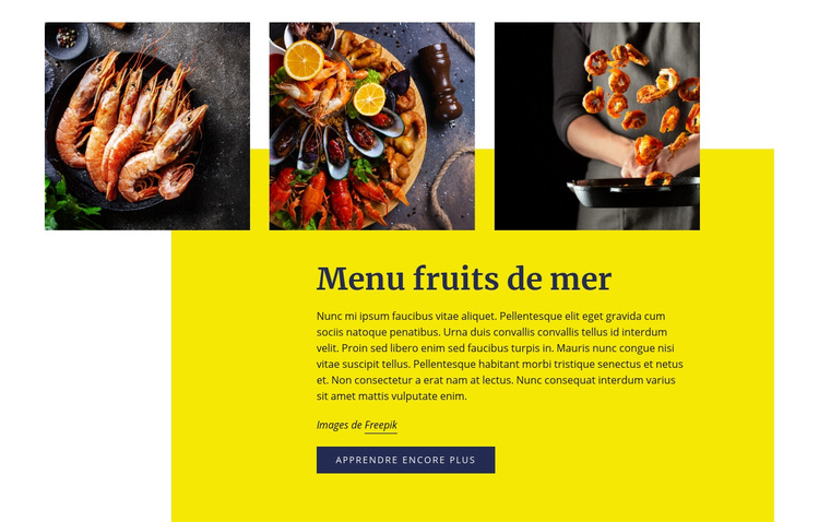 Menu fruits de mer Thème WordPress