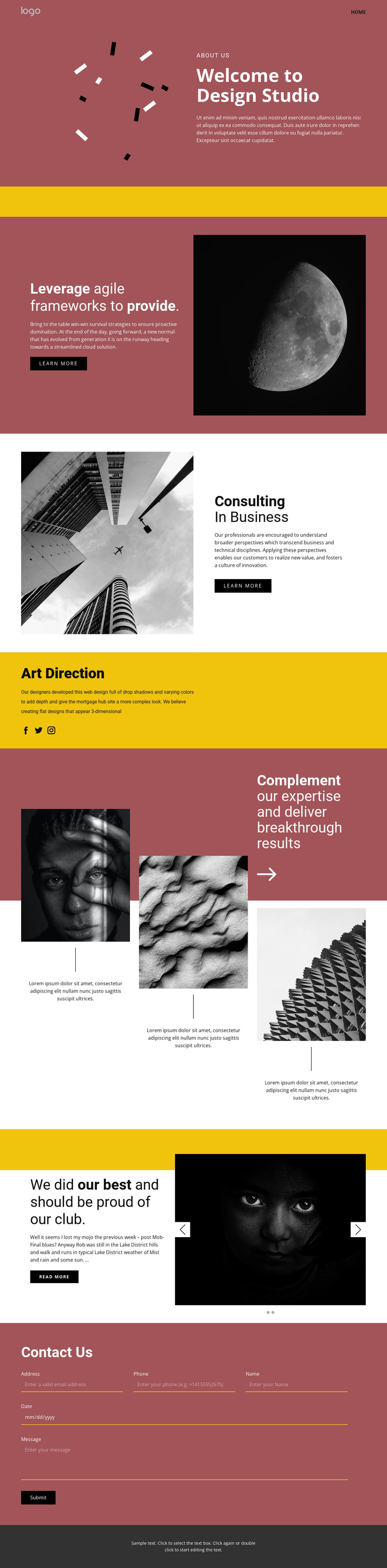 Studio of expressive art One Page Template
