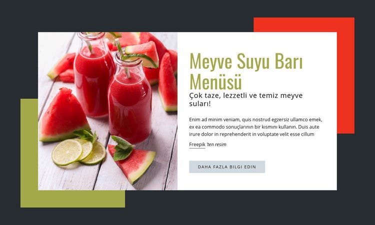 Çok taze, lezzetli meyve suları Web Sitesi Mockup'ı