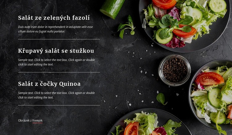 Nabídka vegetariánské restaurace Webový design
