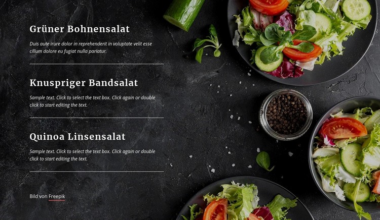 Vegetarisches Restaurant Menü HTML Website Builder