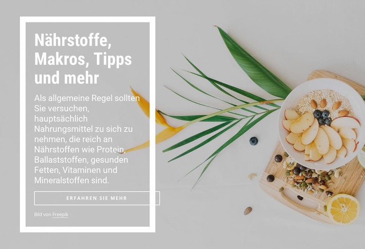 Nährstoffe, Makros und mehr Website Builder-Vorlagen