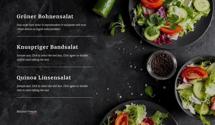 Vegetarisches Restaurant Menü Website-Modell