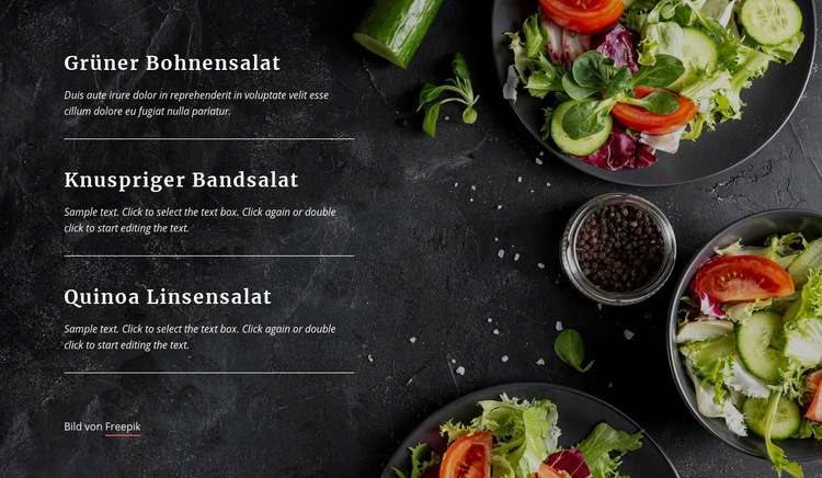 Vegetarisches Restaurant Menü Website-Vorlage