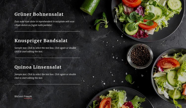 Vegetarisches Restaurant Menü Landing Page