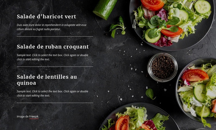 Menu du restaurant végétarien Maquette de site Web