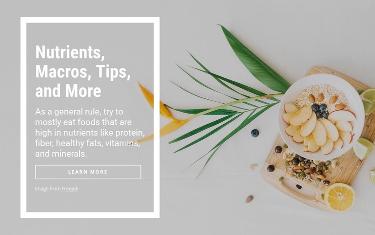 Nutrients, macros and more Homepage Design