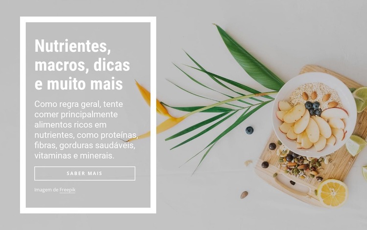 Nutrientes, macros e mais Maquete do site