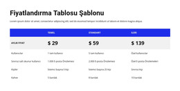 Renkli Başlıklı Fiyat Tablosu - HTML Şablonu Indirme
