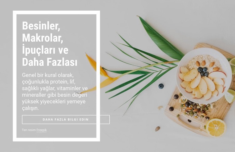 Besinler, makrolar ve daha fazlası Web Sitesi Mockup'ı