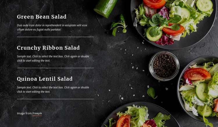 Vegetarian Restaurant Menu WordPress Website Builder