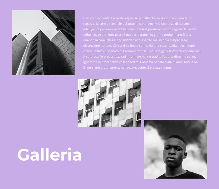 Galleria con immagini e testo Mockup del sito web