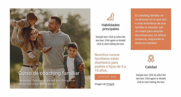 Curso de coaching familiar Maqueta de sitio web