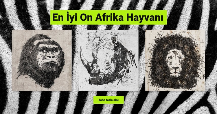 Afrika hayvanları Web Sitesi Mockup'ı