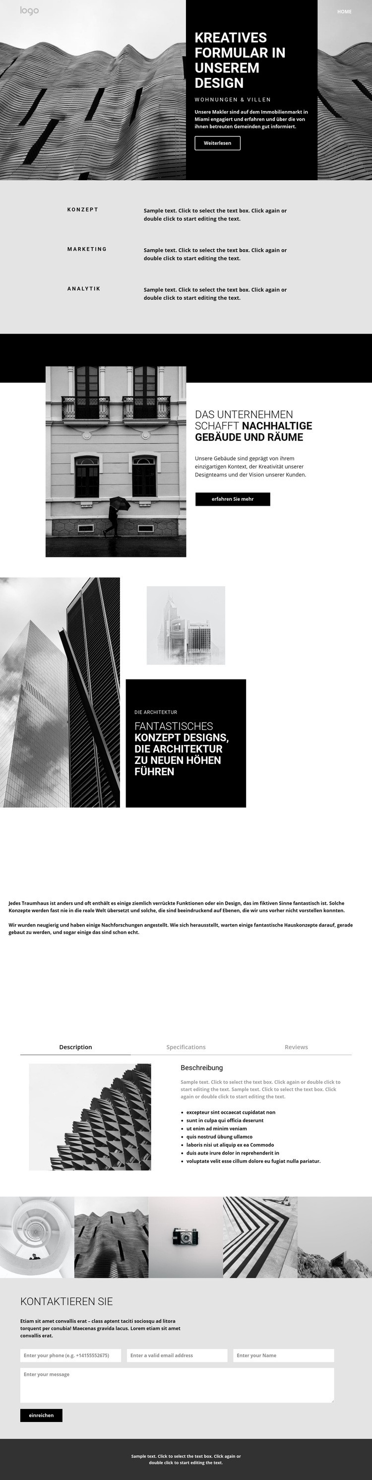 Kreative Konzeptarchitektur Website Builder-Vorlagen