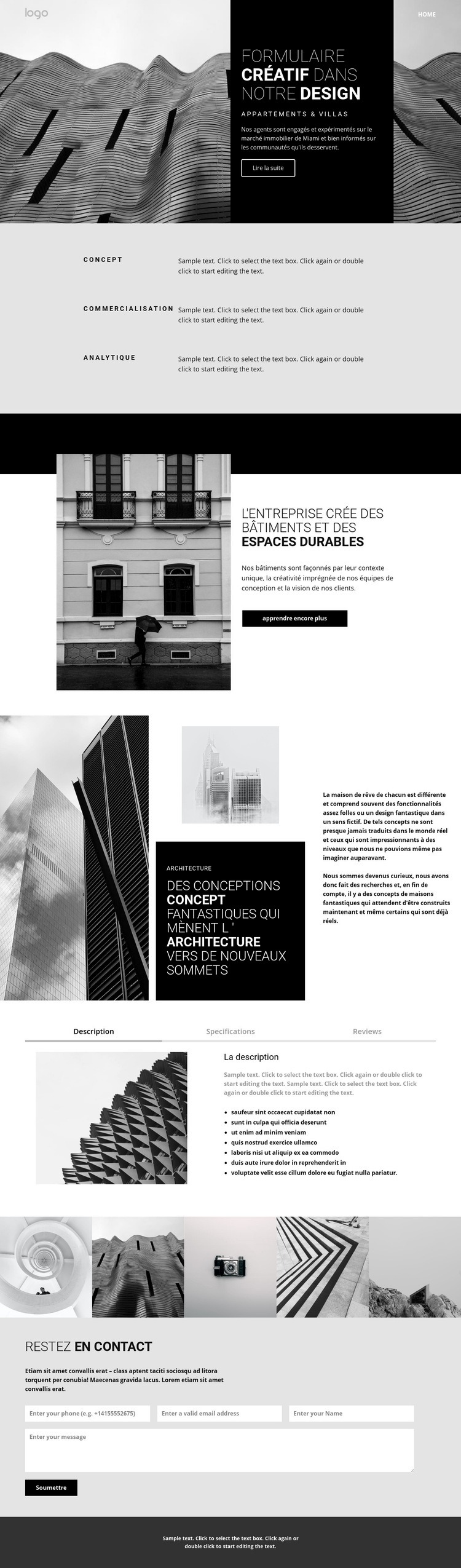 Architecture de concept créatif Modèle d'une page