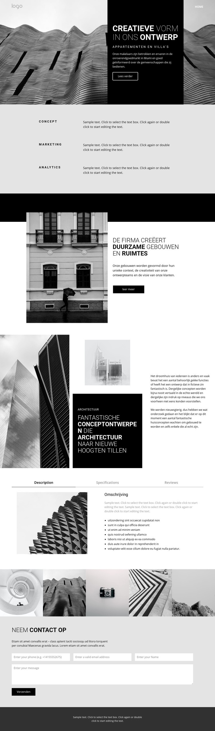 Creatief concept architectuur Sjabloon voor één pagina