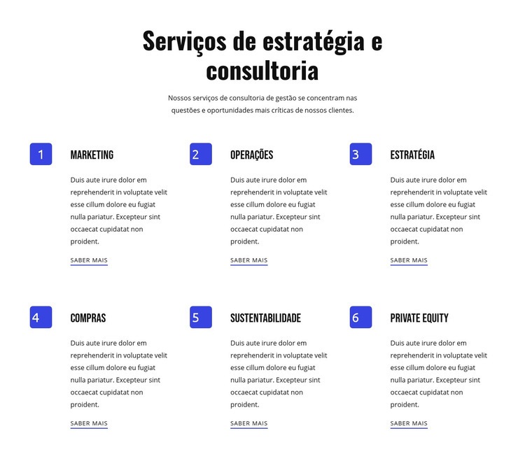 Estratégia e serviços ágeis Construtor de sites HTML