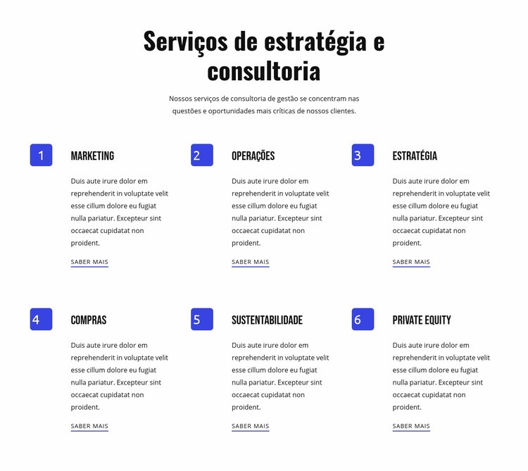Estratégia e serviços ágeis Maquete do site
