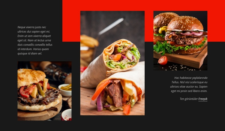 Fast Food Menüsü Açılış sayfası
