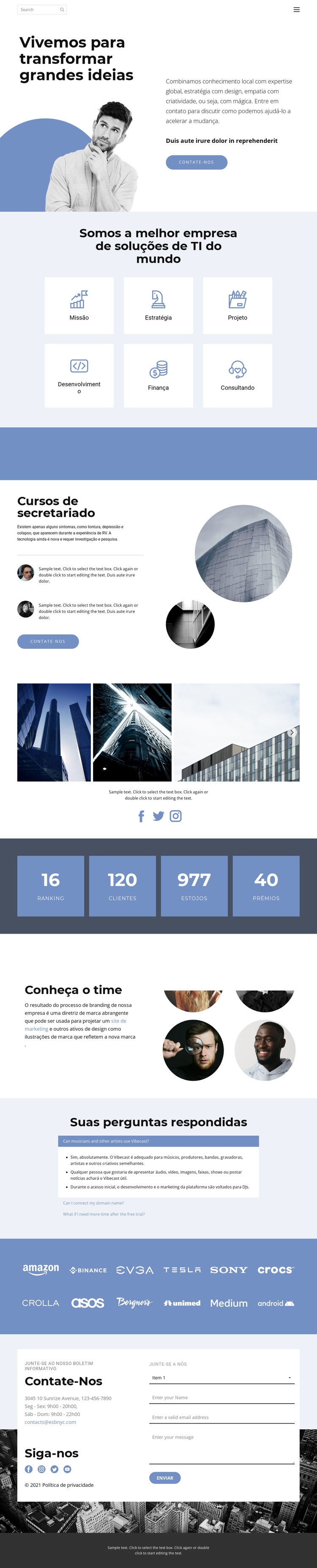 Página de negócios Design do site