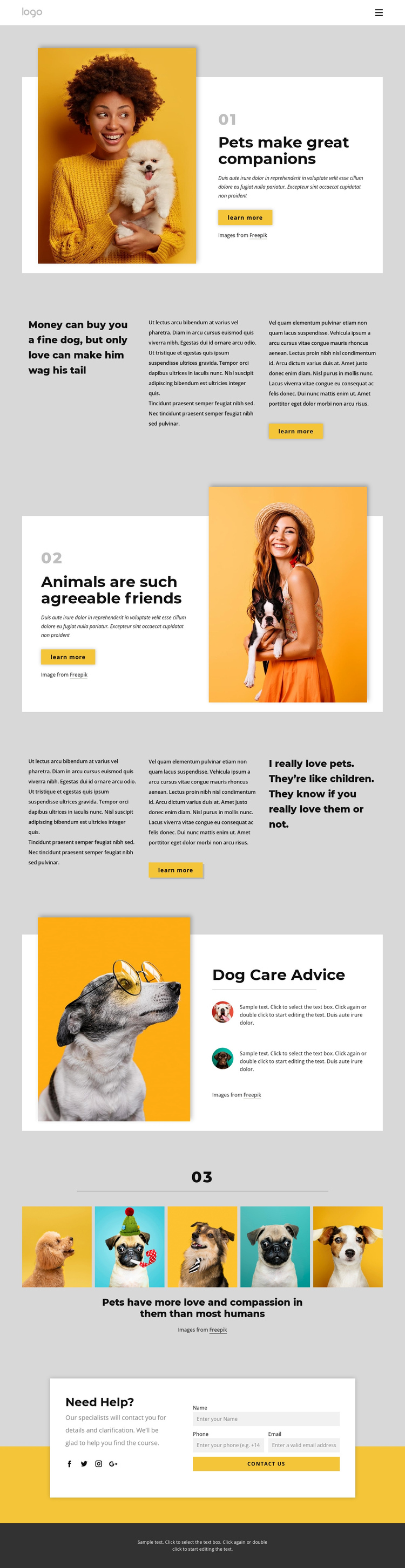 Why pets make us happier One Page Template