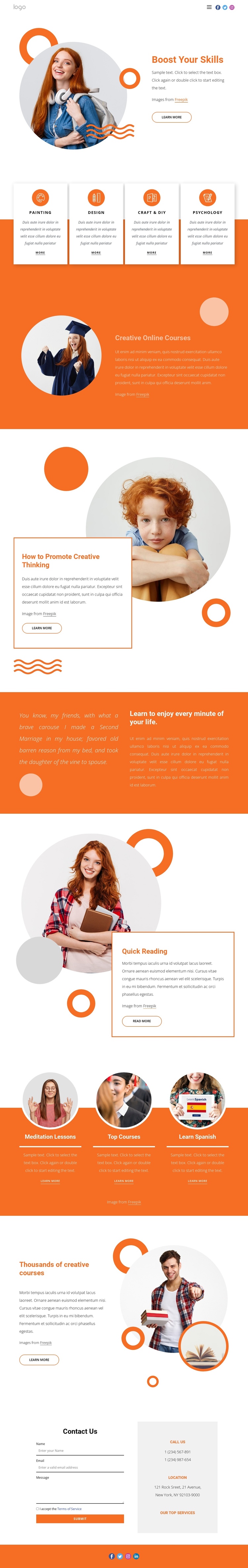 Build new creative skills One Page Template
