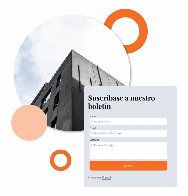 Únase a nuestro boletín con la imagen del círculo Creador de sitios web HTML