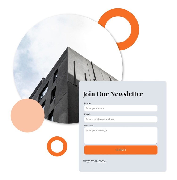 Join our newsletter with circle image HTML5 Template