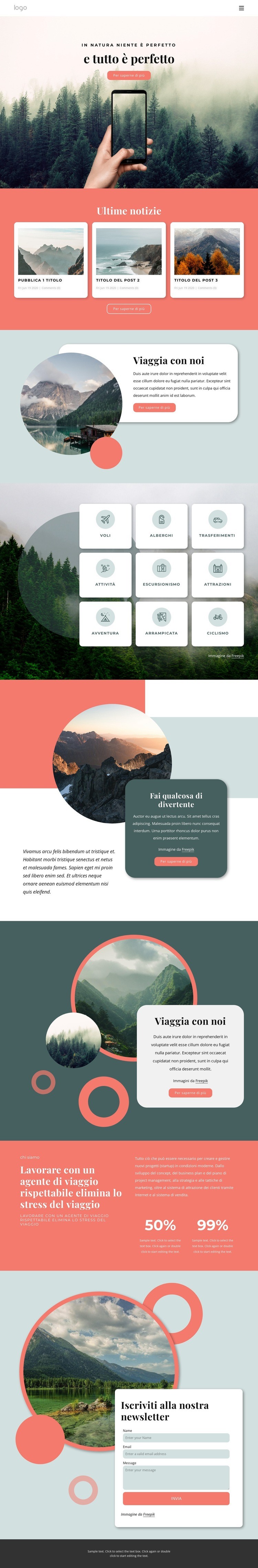 Regali di viaggio nella natura Mockup del sito web