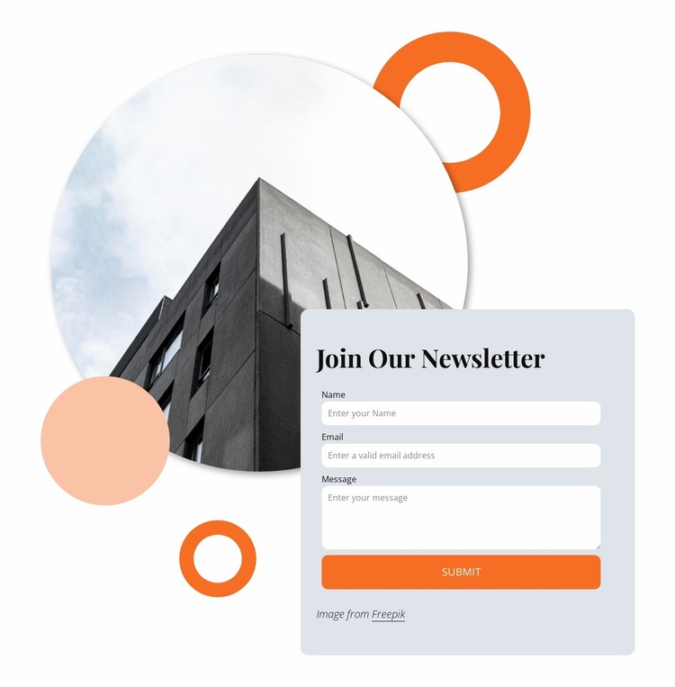 Join our newsletter with circle image Website Mockup