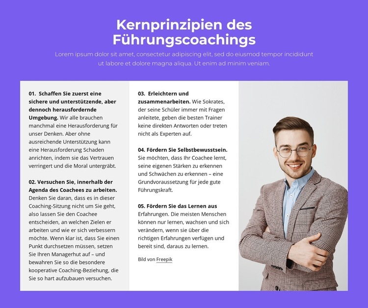 Kernprinzipien des Führungscoachings HTML5-Vorlage