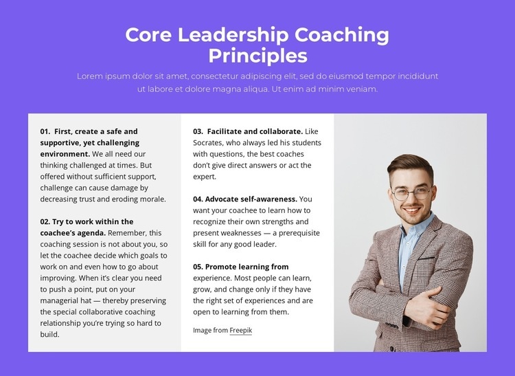 Core leadership coaching principles Homepage Design