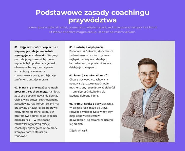Podstawowe zasady coachingu przywództwa Szablon witryny sieci Web
