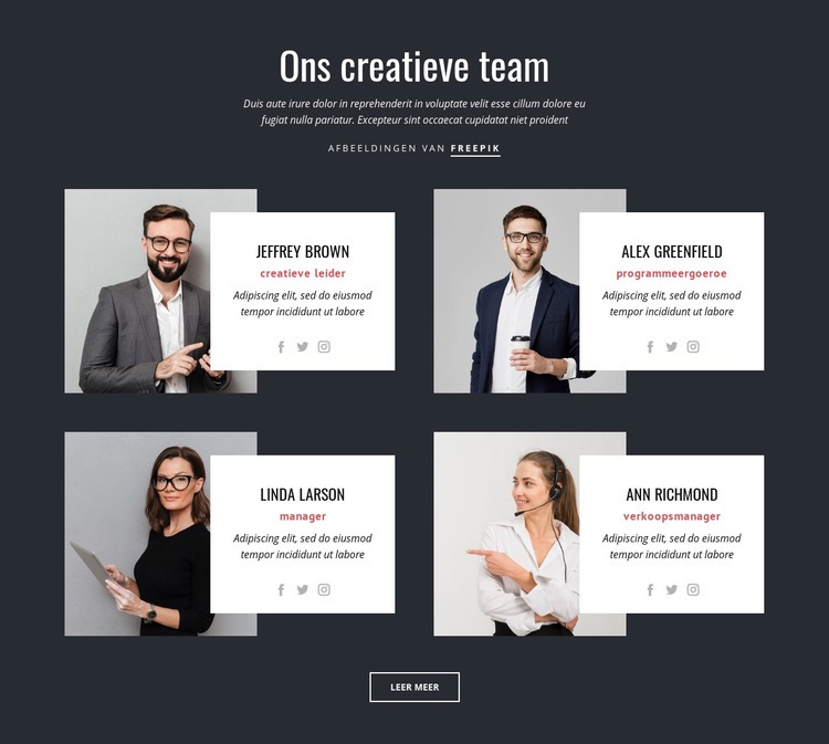 Onze creatieve mensen Website ontwerp