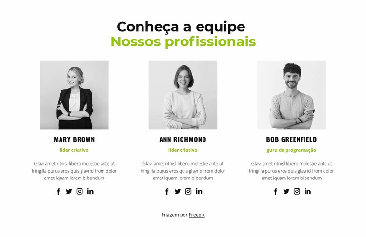 Nossos profissionais Landing Page