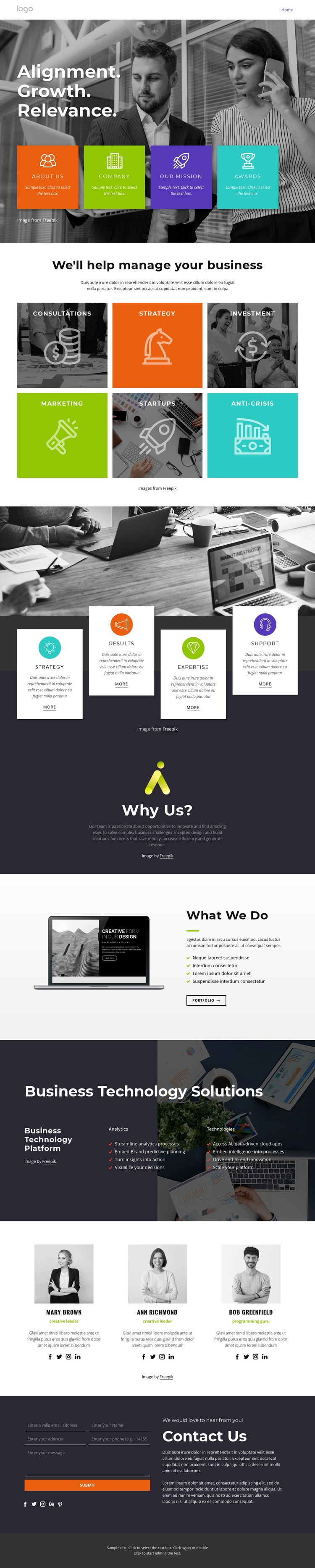 Business growth and transformation Web Page Design
