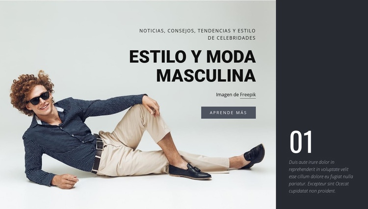 Estilo y moda masculina Maqueta de sitio web