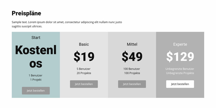 Preisplan für Unternehmen Joomla Vorlage