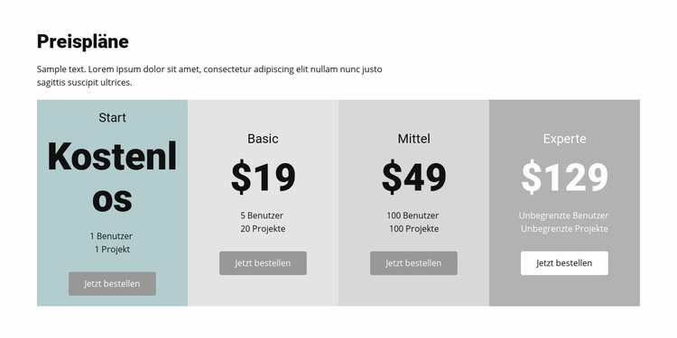 Preisplan für Unternehmen Website Builder-Vorlagen