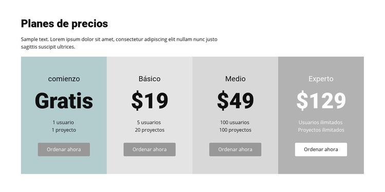 Plan de precios para empresas Creador de sitios web HTML