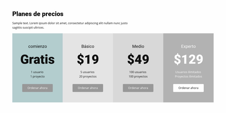 Plan de precios para empresas Plantilla Joomla