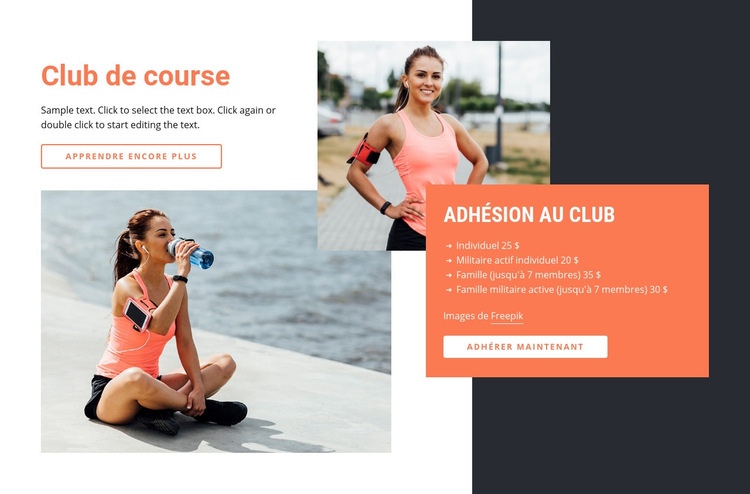 Club de sport de course Page de destination