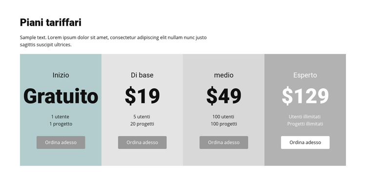 Piano tariffario per le imprese Tema WordPress