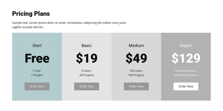 Pricing plan for business Joomla Page Builder